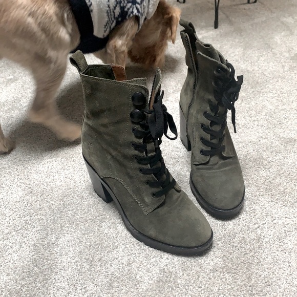 Frye Myra Lug Combat Boot, Olive Green Suede, Women’s Size 7 - Picture 2 of 6